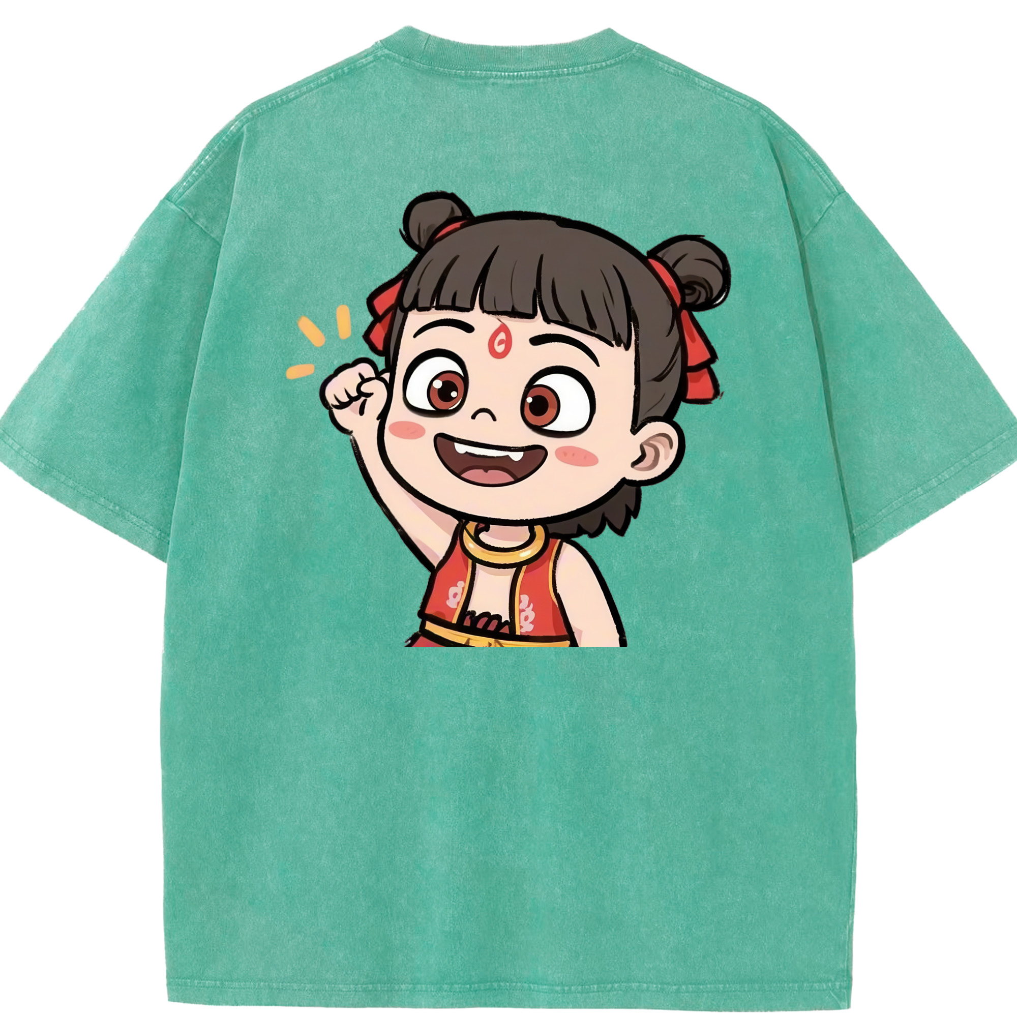 （画像用） Ne Zha 2 ナタ 魔童の大暴れ 綿100% ヴィンテージ風 半袖Tシャツ（背面プリント）